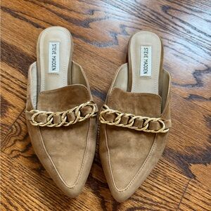 Steve Madden Brown Suede Mules with Gold Chain